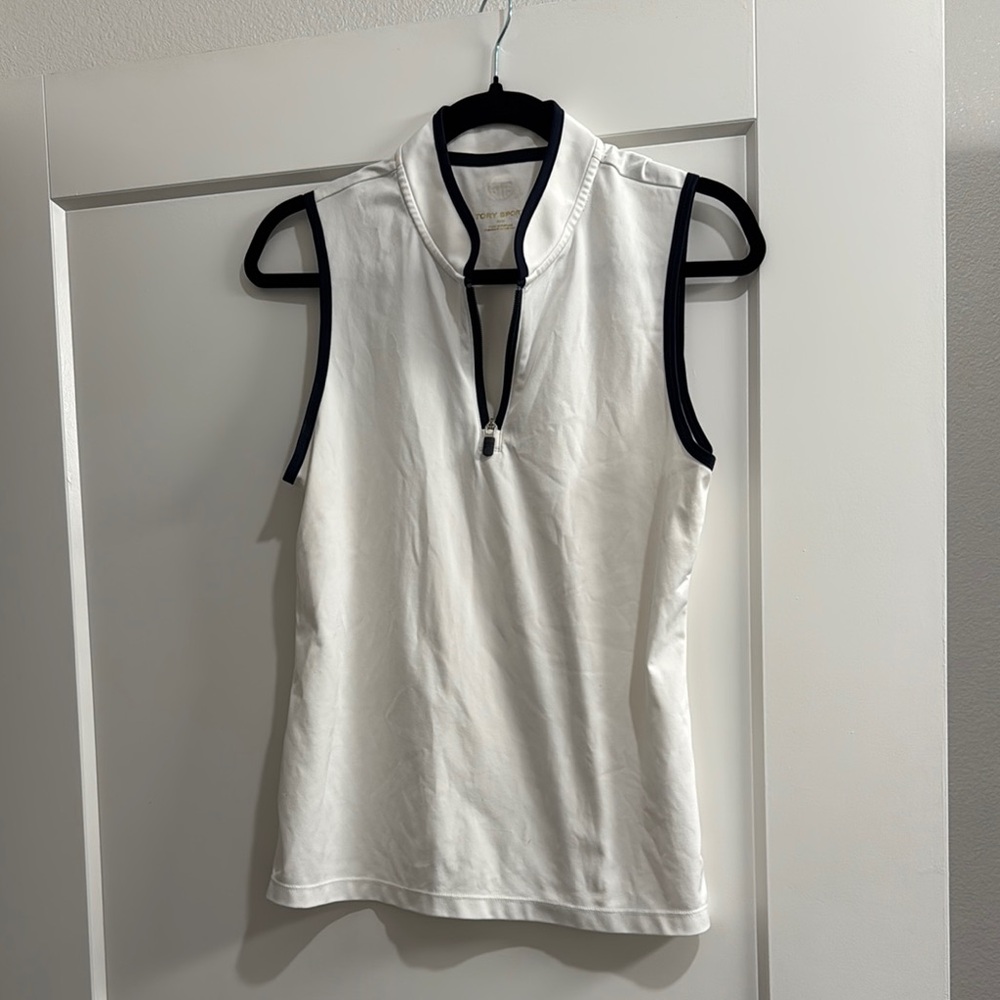 Tory Burch Sleeveless White Top with Black Trim